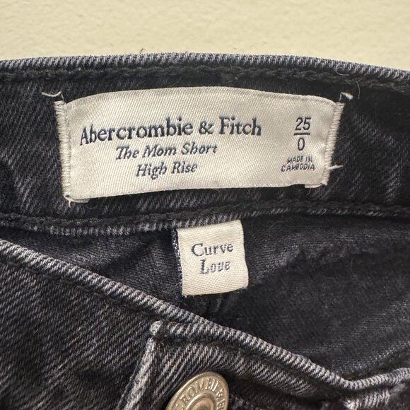 Abercrombie & Fitch Black Denim Mom High Rise Shorts Distressed Raw Hem Size 25 - Picture 5 of 6